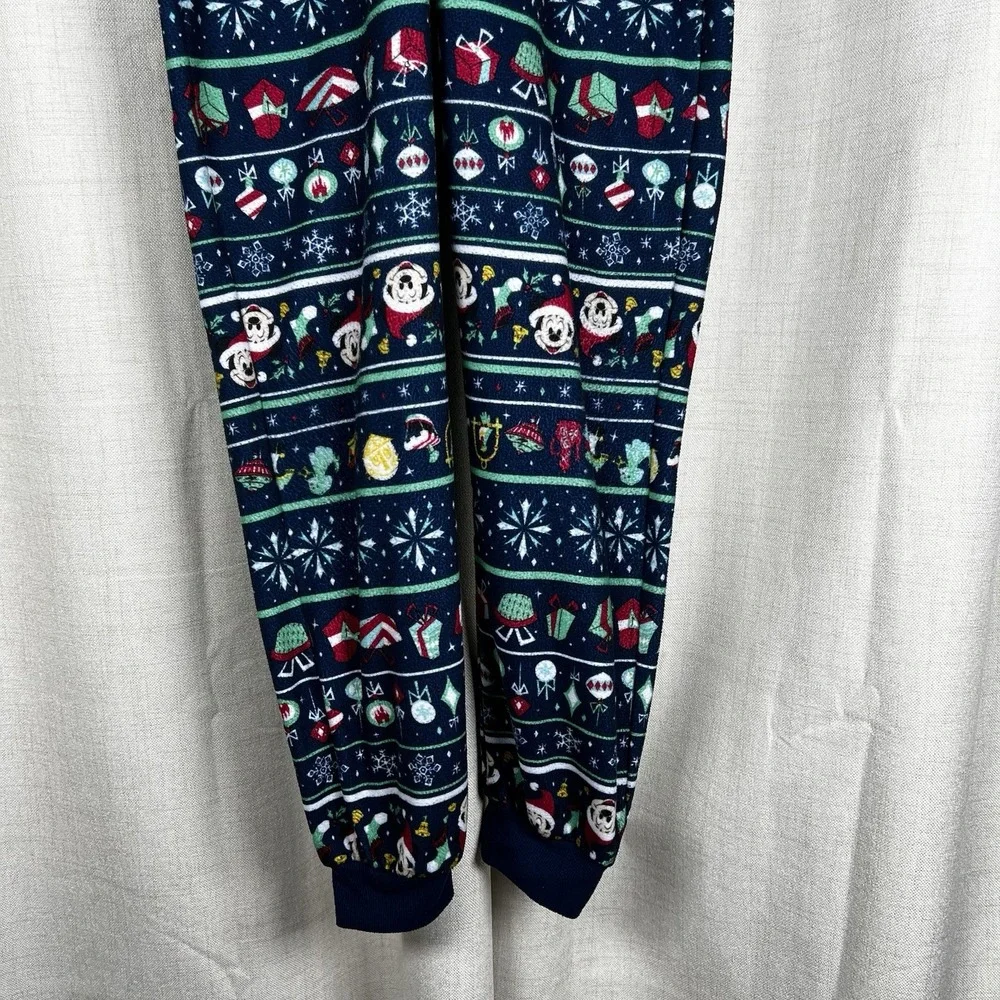 Disney Parks Mickey Mouse Christmas One Piece Zip Pajamas‎ Hood Ears Youth Large